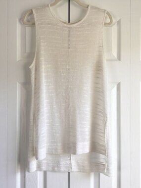 Lazy Sundays White Sheer Knit Sleeveless Tank Top Women’s Size L Made in USA